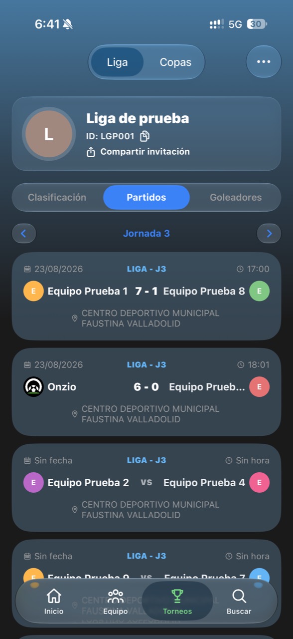 Partidos de una liga en Onzio