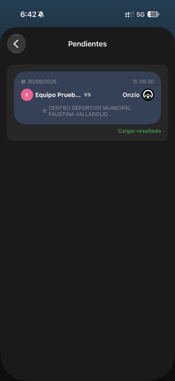 Resultados pendientes de una liga en Onzio