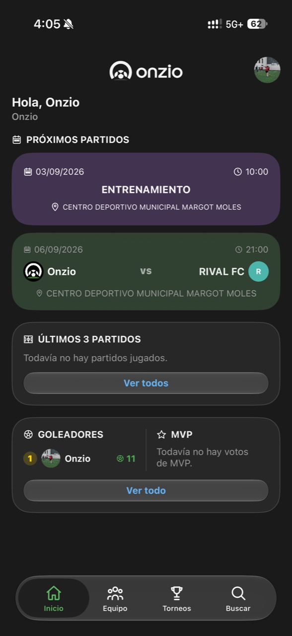 Pantalla de inicio de Onzio